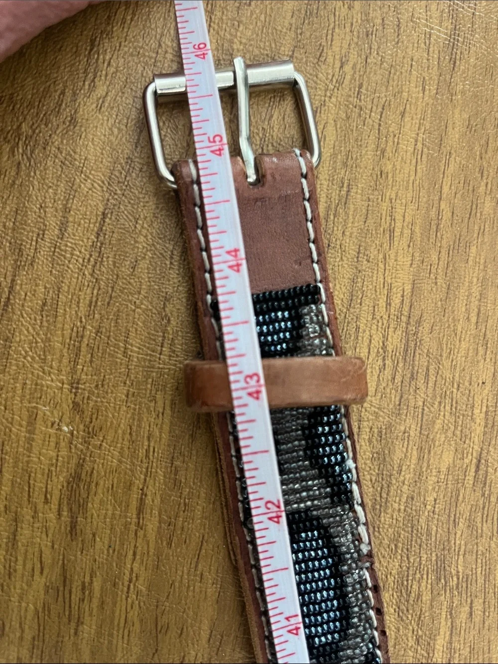 Artisan Crafted Brown Leather Belt with Stunning Solid Beaded Design